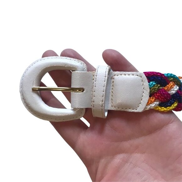 Vintage Rainbow Belt Braided Nylon Pride Pop of Color Retro Sz M - Picture 8 of 15